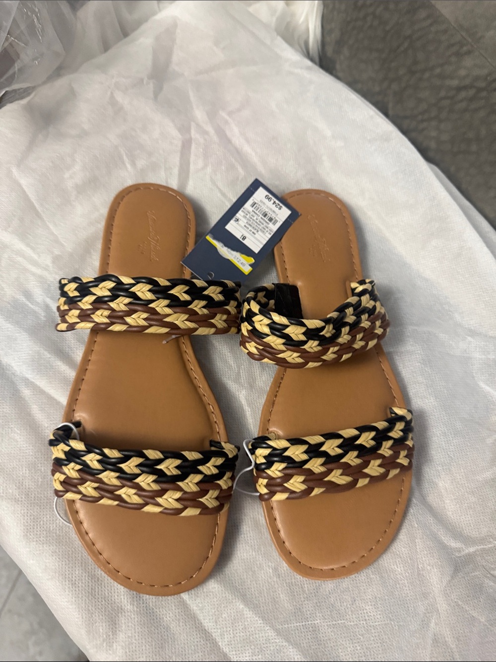 Universal Thread Braided Double-Strap Slide Sandals in Tan, Black & Brown